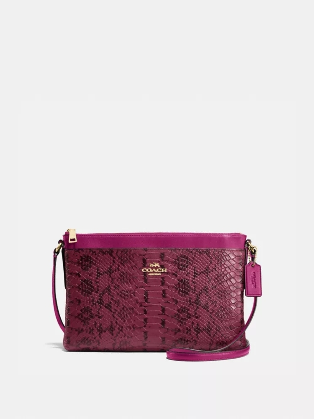 Coach Magenta Snakeskin-Embossed Leather Journal Crossbody Bag
